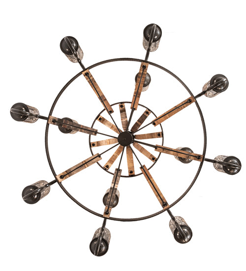 66" Wide Barrel Stave Winter Maple 12 Light Two Tier Chandelier