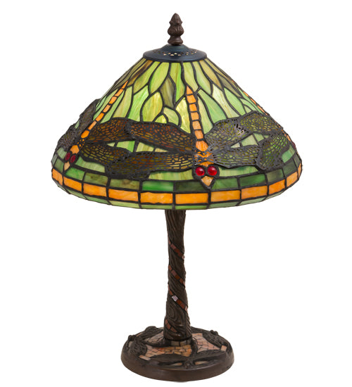 17" High Tiffany Dragonfly W/Twisted Fly Mosaic Base Table Lamp