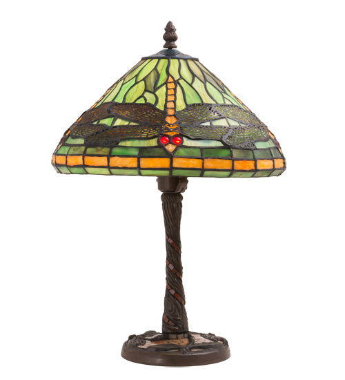 17" High Tiffany Dragonfly W/Twisted Fly Mosaic Base Table Lamp