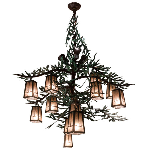 52" Long Pine Branch Valley View 12 Light Chandelier