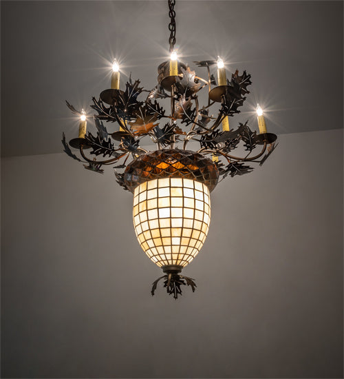 34" Wide Oak Leaf & Acorn 9 Light Chandelier