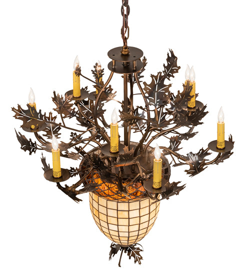 34" Wide Oak Leaf & Acorn 9 Light Chandelier