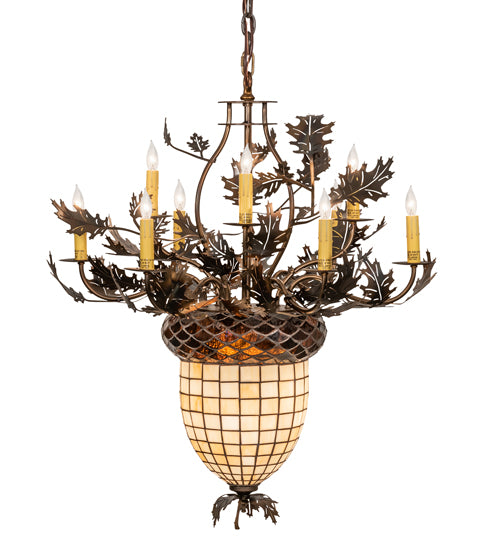 34" Wide Oak Leaf & Acorn 9 Light Chandelier