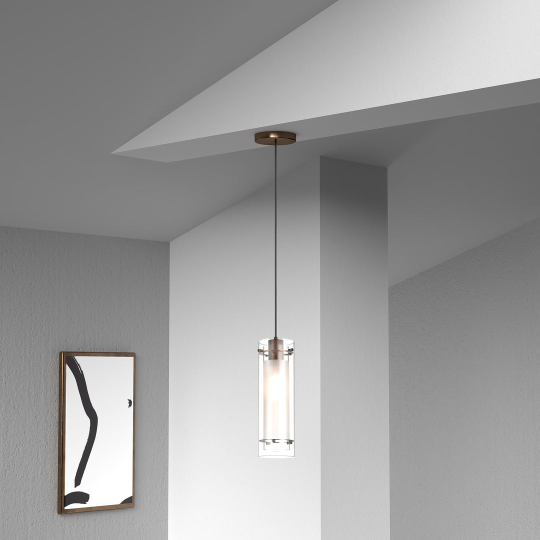 Dainolite 1 Light Incandescent Pendant, Aged Brass with Clear / Frosted Glass