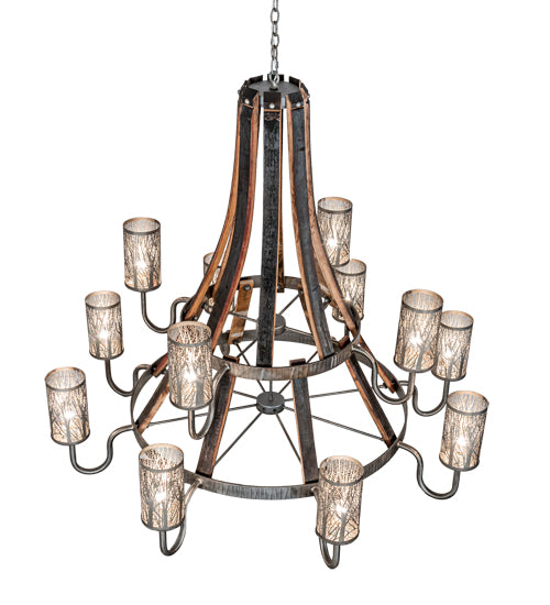 60" Wide Barrel Stave Winter Maple 12 Light Two Tier Chandelier