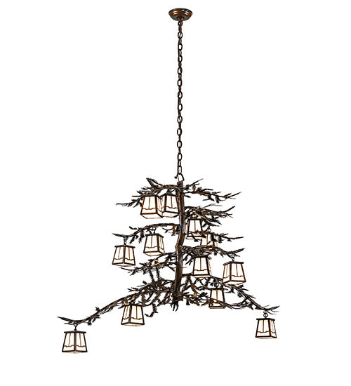 48" Long Pine Branch 12 Light Chandelier