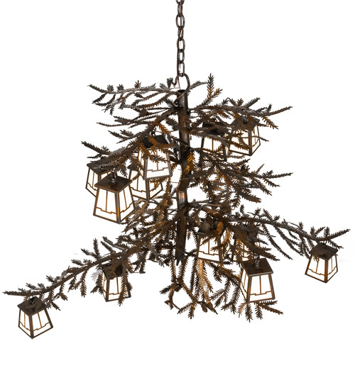 48" Long Pine Branch 12 Light Chandelier