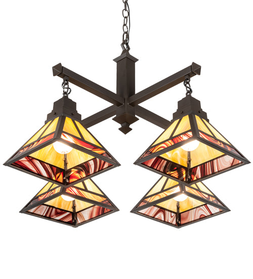 30" Square "T" Mission 4 Light Chandelier