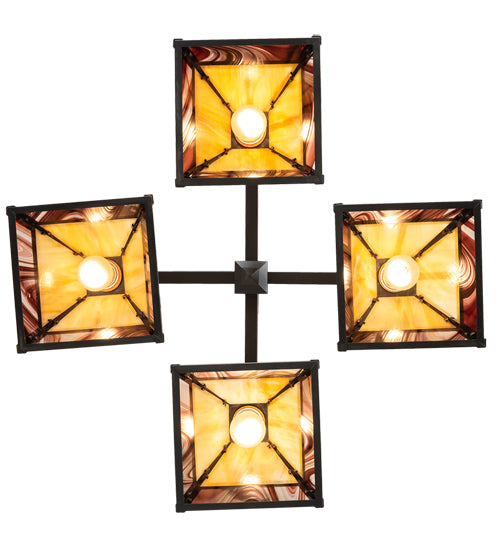 30" Square "T" Mission 4 Light Chandelier