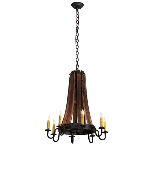 24" Wide Barrel Stave Madera 8 Light Chandelier