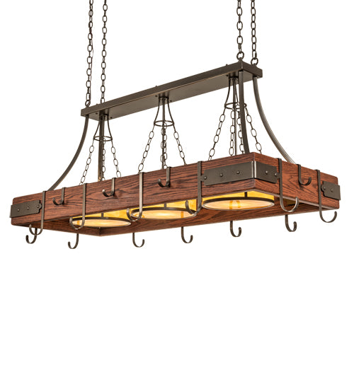 60" Long Steamboat 3 Light Pot Rack