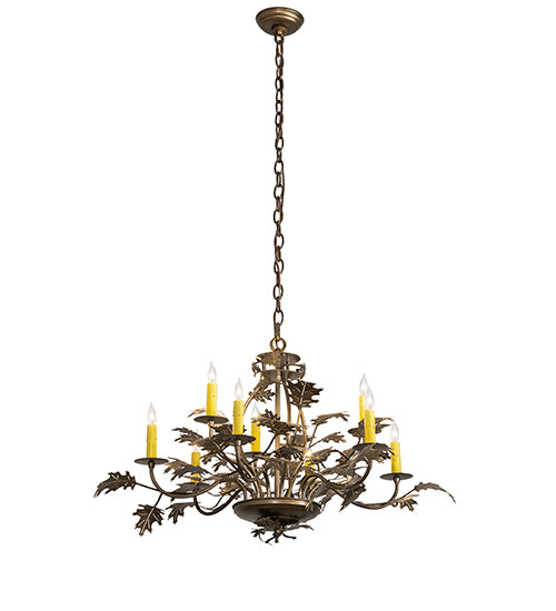 32" Wide Oak Leaf 9 Light Chandelier