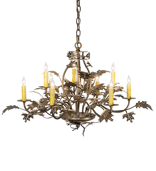 32" Wide Oak Leaf 9 Light Chandelier