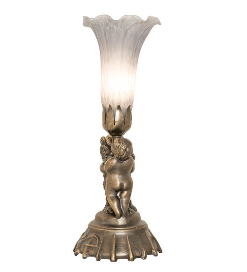 13" High Gray Tiffany Pond Lily Twin Cherub Accent Lamp