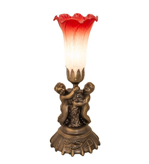 13"High Pink/White Tiffany Pond Lily Twin Cherub Accent Lamp