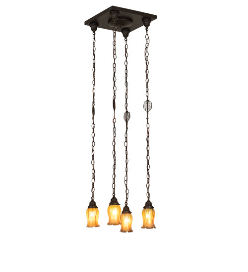 16" Square Bungalow 4 Light Cascading Pendant