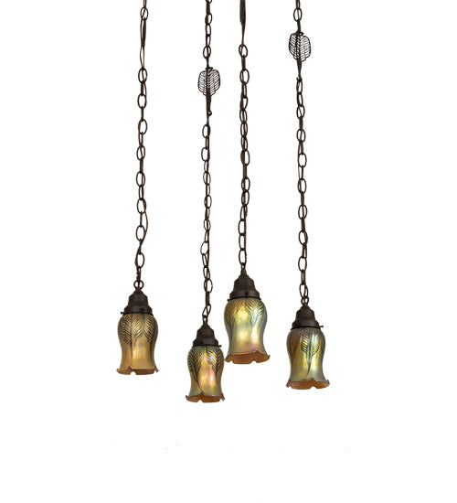 16" Square Bungalow 4 Light Cascading Pendant