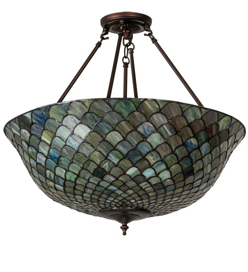 24" Wide Tiffany Fishscale Semi-Flushmount