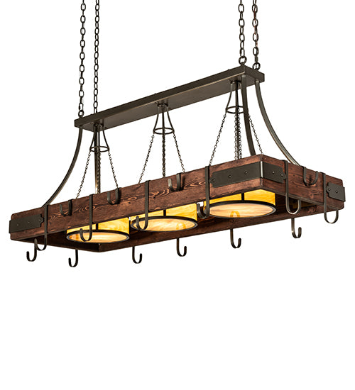 60" Long Steamboat 3 Light Pot Rack