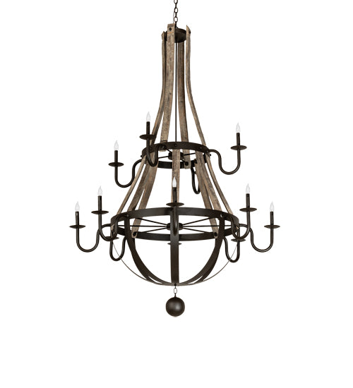 56" Wide Barrel Stave Madera 12 Light Two Tier Chandelier