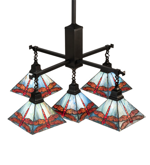 36" Square Prairie Dragonfly 5 Light Chandelier