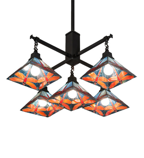 36" Square Prairie Dragonfly 5 Light Chandelier