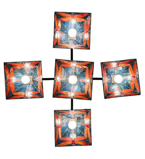 36" Square Prairie Dragonfly 5 Light Chandelier