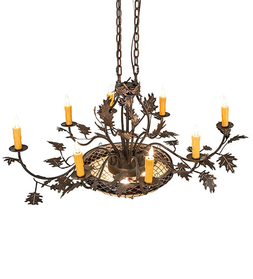 48" Long Greenbriar Oak 8 Light Chandelier