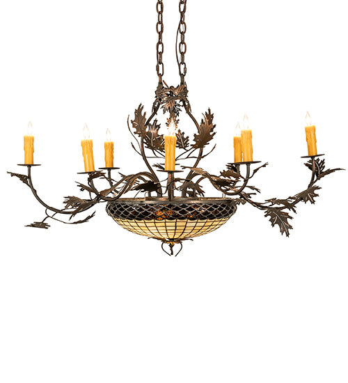 48" Long Greenbriar Oak 8 Light Chandelier