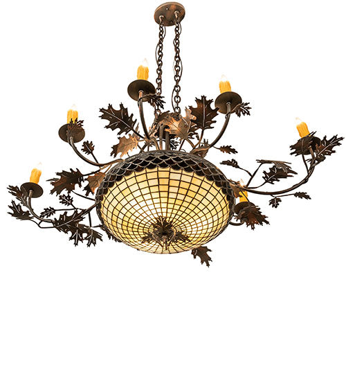 48" Long Greenbriar Oak 8 Light Chandelier