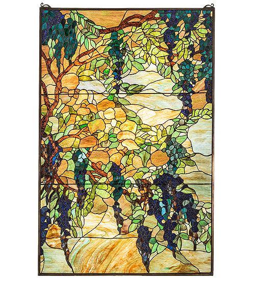 32" Wide X 48" High Tiffany Wisteria & Snowball Stained Glass Window