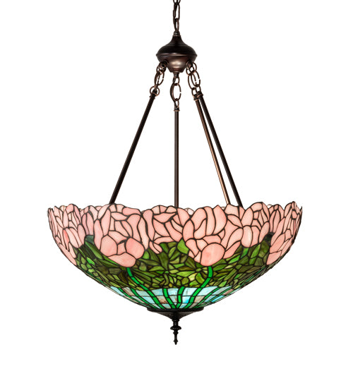 22" Wide Tiffany Cabbage Rose Inverted Pendant