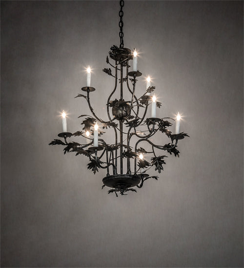 36" Wide Oak Leaf 9 Light Chandelier