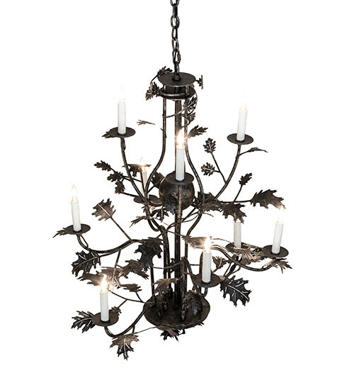 36" Wide Oak Leaf 9 Light Chandelier