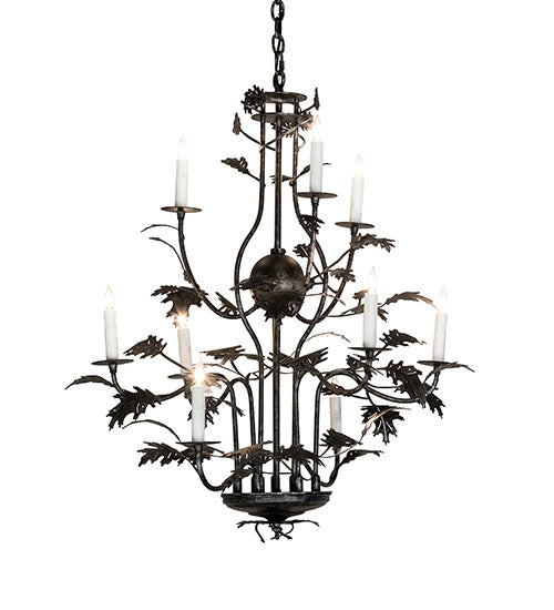 36" Wide Oak Leaf 9 Light Chandelier