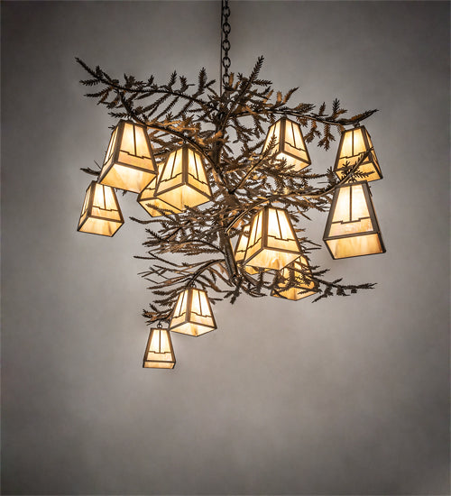 55" Long Pine Branch Valley View 12 Light Chandelier