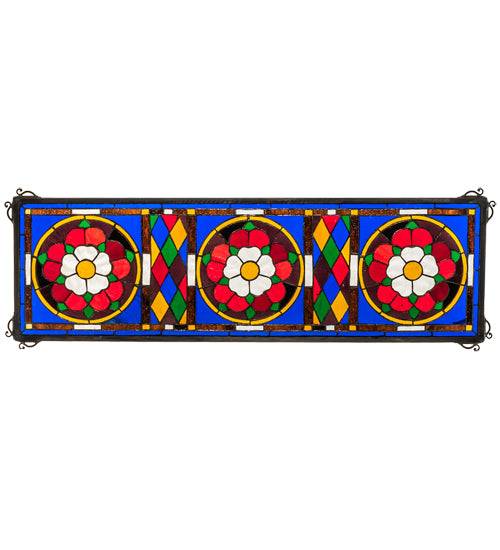 33" Wide X 10" High Tudor Trio Stained Glass Transom Window