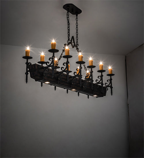 60" Long Tudor 12 Light Oblong Chandelier