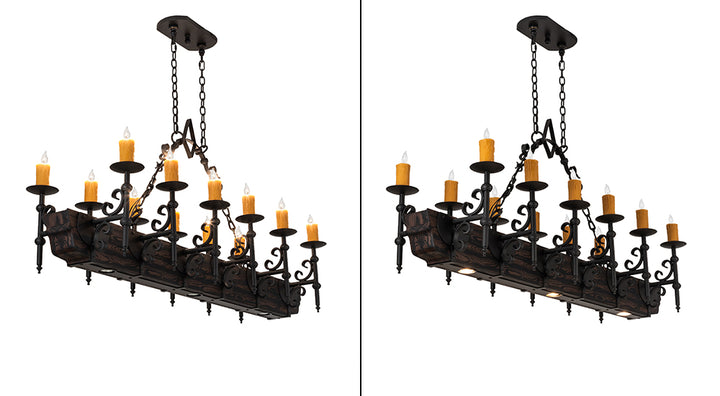 60" Long Tudor 12 Light Oblong Chandelier