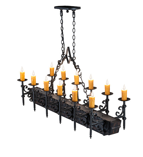 60" Long Tudor 12 Light Oblong Chandelier