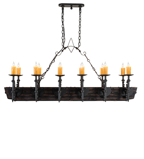 60" Long Tudor 12 Light Oblong Chandelier