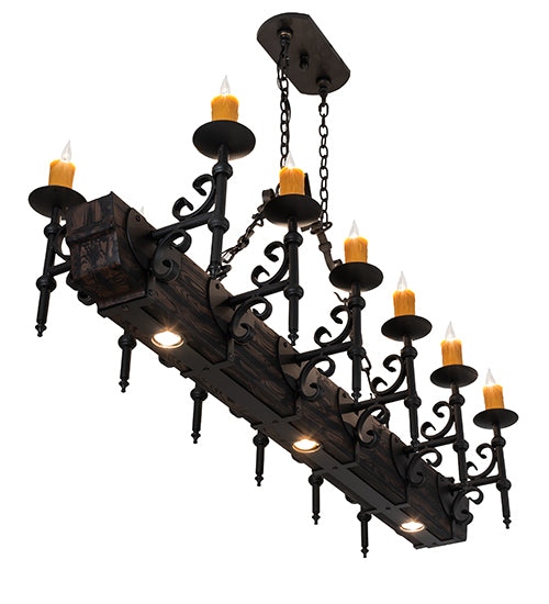 60" Long Tudor 12 Light Oblong Chandelier