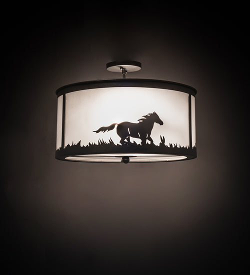 19" Wide Running Horses Semi-Flushmount