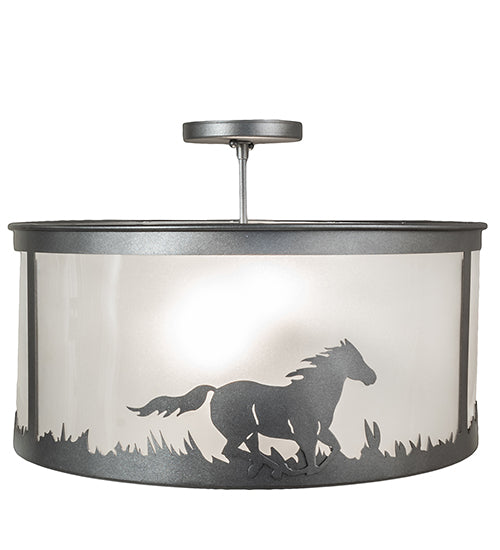 19" Wide Running Horses Semi-Flushmount