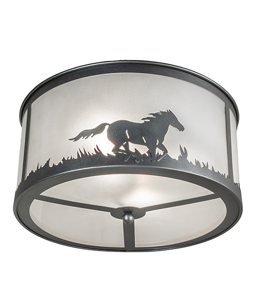 19" Wide Running Horses Semi-Flushmount