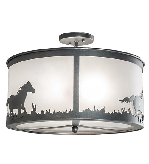 19" Wide Running Horses Semi-Flushmount