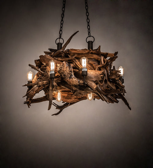 36" Long Driftwood 8 Light Chandelier