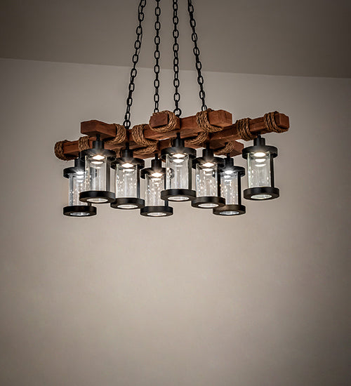 42" Long Wood Beam 8 Light Chandelier