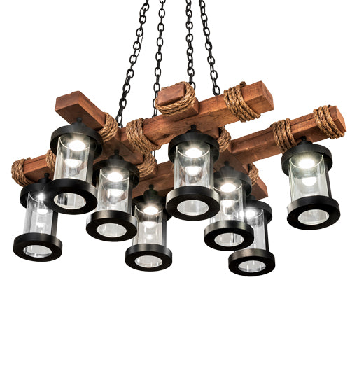 42" Long Wood Beam 8 Light Chandelier