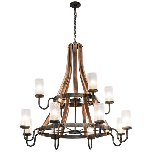 61" Wide Barrel Stave 12 Light Chandelier